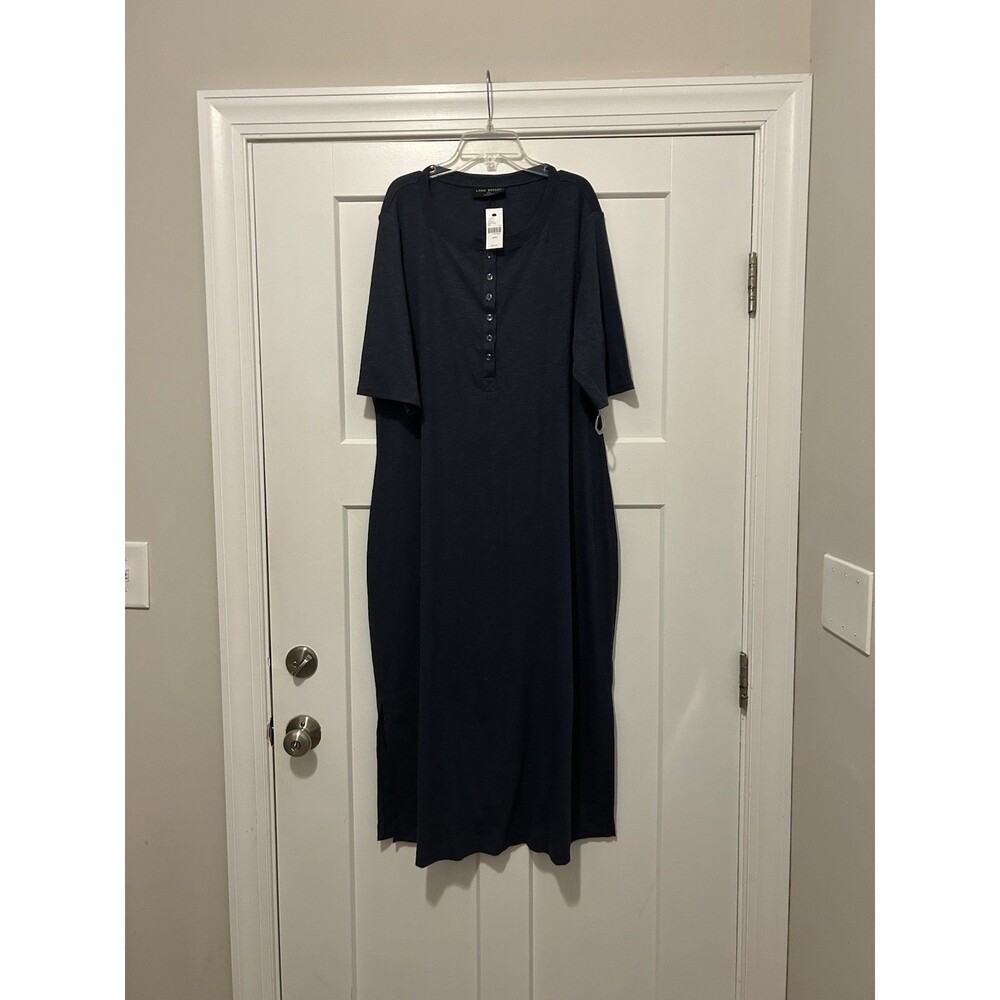 New LANE BRYANT Size 18/20 Blue Henley Fitted Knit Midi dress short sleeves